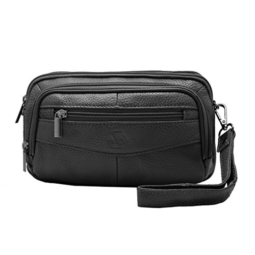 Vidlea Mens Handbag Cowhide Leather Crossbody Shoulder Messenger Bag Organizer Checkbook Wallet Purse (S Black)