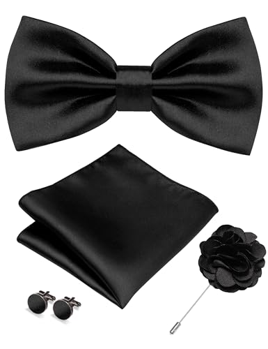 Image of RBOCOTT Solid Color Bow Tie and Pocket Square with Lapel Pin Cufflinks Set 4PCS