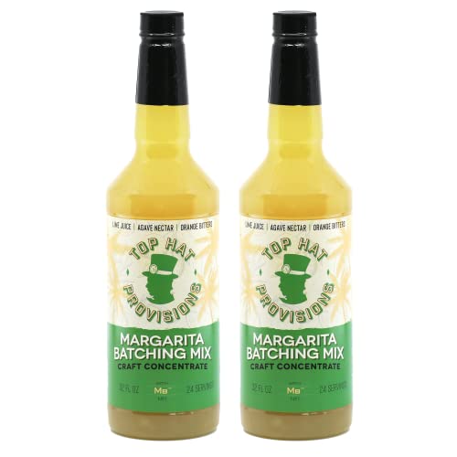 Top Hat Margarita Batching Mix â€“ Agave Margarita Mix & 4x Cocktail Concentrate â€“ 2 pack of 32oz bottles - 1.25oz pour makes 6oz of Margarita Mix â€“ Batch Margaritas on Draft & Frozen Margaritas
