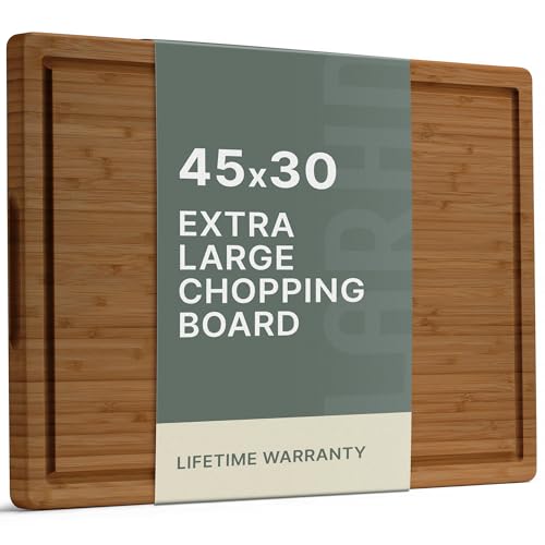 LARHN Extra-Large Carbonised Bamboo Chopping Board for Kitchens - 44.5 x 25 x 2 cm - Thick Wooden Chopping Boards for Cutting, Slicing and Carving Meat, Fish and Vegetables