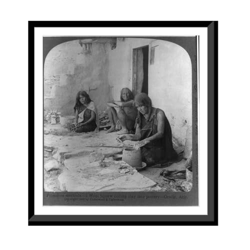Primative methods. a Hopi Squaw coiling clay into pottery, Oraibi, Ariz. Classic Wall Art Print | Vintage Photograph Print | Framed Art Gift | 17x22