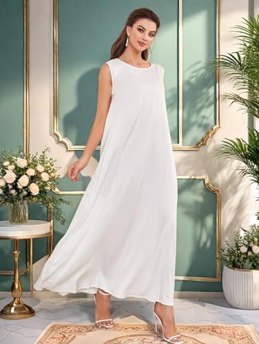 Modest Sleeveless Inner Dress for Abaya Muslim Women Maxi Long Slip Under Dress Prayer Islamic Dubai TurkeyJilbab Clothing4