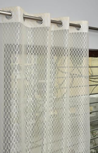 Image of HOME UTSAV Premium Sheer Net Curtain for Long Door 10 Feet | Transparent Net Fabric with Geometric Design | Pack of 1, Cream