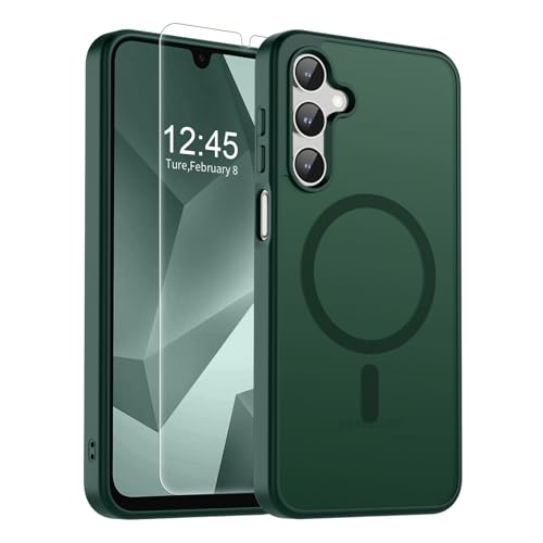 SUPFINE Magnetic for Samsung Galaxy A16 5G Case with Screen Protector, (Built-in Magnets) (Military Grade Drop Protection) Slim Translucent Shockproof Phone Case,Forest Green