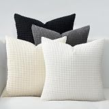 Picture of Topfinel 4 Packs Black and White Decorative Throw Pillow Covers 16x16 Inch for Living Room Couch Bed Sofa, Boho Western Farmhouse Home Decor, Square Soft Moss Corduroy Fall Cushion Case 40x40 cm
