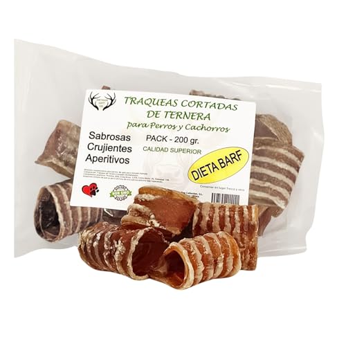 ARTISAN GIFT CO Tráqueas para Perros – Snacks Naturales deshidratados – Tráqueas de Ternera Perro – Long. Aprox. 5 cm – Pack 200 g.