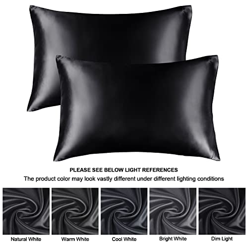 Bedelite Satin Silk Pillowcase For Hair And Skin, Black Pillow Cases Standard Size Set Of 2 Pack Super Soft Pillow Case With Envelope Closure (20X26 Inches) #TOP2