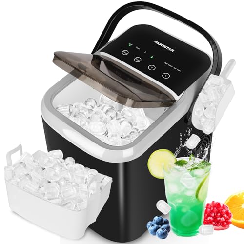 Aigostar Maquina de Hacer Hielo, Tapa Doble - Fácil de Limpiar, 130W 1,5L Maquina de Hielo Para Casa, Hielos en 6 Mins, Fabrica 14kg/24h, 2 Tamaños de Cubitos, Autolimpieza Ice Maker Machine