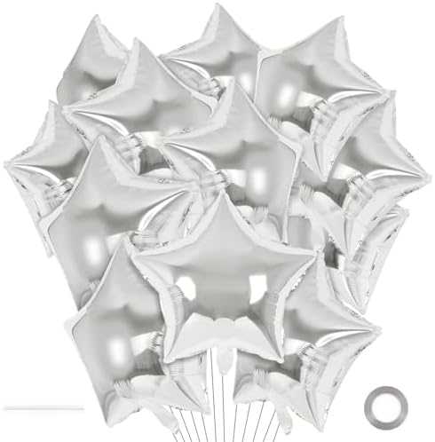20 Pcs Star Balloons,18 Inch Silver Star Foil Balloons,Stars Shaped Balloon Mylar Helium Balloon for Birthday Party Anniversary Wedding Baby Shower Decorations (Silver)
