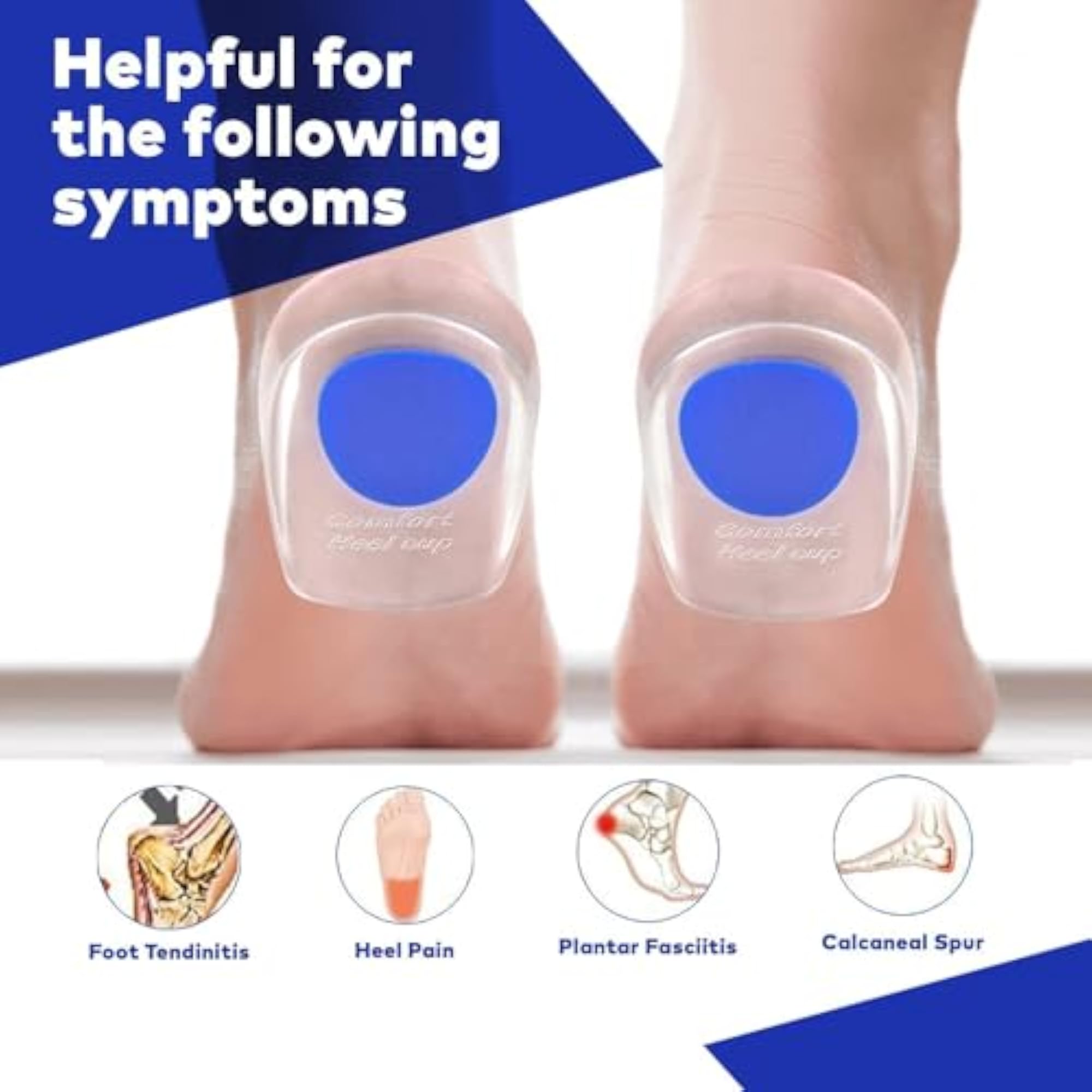 Gel Heel Cups for Men & Women, Silicone Shock Absorbing Heel Inserts