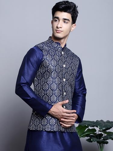 Image of Maple Clothing Men's Nehru Jacket Indian Traditional Vest Brocade Waistcoat Bandhgala Festive Wedding Outfit