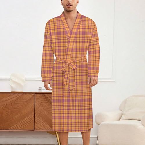 Robe de nuit en soie homme femme : pyjama kimono écossais jaune léger