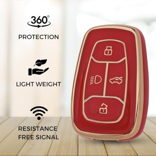 Image of Keycept GoldLine TPU key cover for Tata Nexon | Curvv | Altroz | Harrier | Punch | EV | Safari and facelift 4 button Smart Key with Keychain. (Pack Of 2, Black & Red)