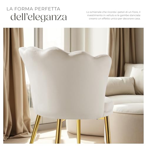 Tectake® Poltrona Imbottita, Velluto Elegante, Imbottitura Extra Spessa, Seduta Ampia, Schienale Curvo A Fiore, Gambe In Acciaio Verniciate A Polveri, Piedini Antiscivolo E Antigraffio - Crema/Oro - 6