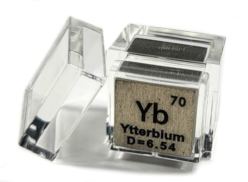 Image of 0.39 inch 10mm Ytterbium Metal Cube Yb up to 99.9% Pure Periodic Table Element Engraved Density Collection Science Education Display Block Cube + Acrylic Case Box - 1PC
