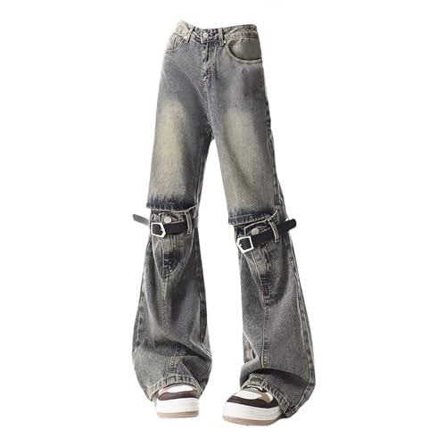 Washed Yellow mud Jeans, American Retro Y2K Style Pants, Goth Wide Leg Denim Micro Flared Pants Trend