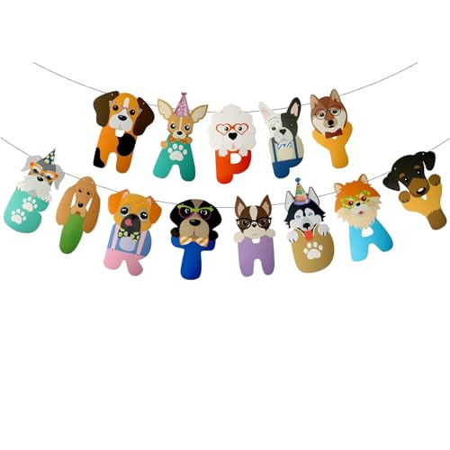 GOTPASS Puppy Birthday Party Supplies Happy Birthday Banner Dog Themed Birthday Party Decorations, Blue