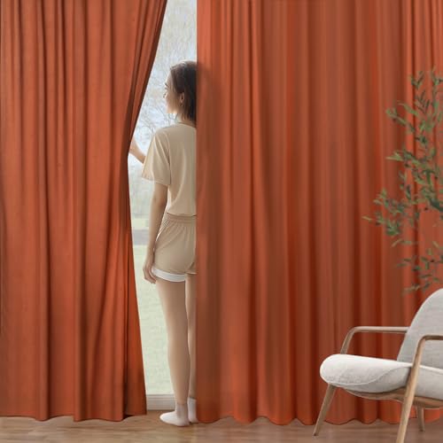 Image of MIULEE Terracotta Fall Semi Sheer Privacy Curtains 2 Panels 52W x 96L | Semi sheer privacy, non-see-through, light filtering, fits kitchen, bathroom, bedroom
