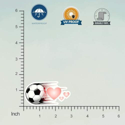(3PCS) Soccer Ball Sticker with Heart 3 inch, Sport Sticker for Soccer Players, Soccer Decals,Love Soccer Stickers for Laptop, Water Bottles, Phones, Scrapbooks