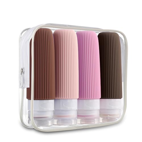 Image of GLUN 90ML Refillable Squeezable Bottle Set, 4 Designer Bottle Tubes Each 90ml Bottles for Toiletries Like Liquid Shampoos, Liquid Soap & Moisturiser