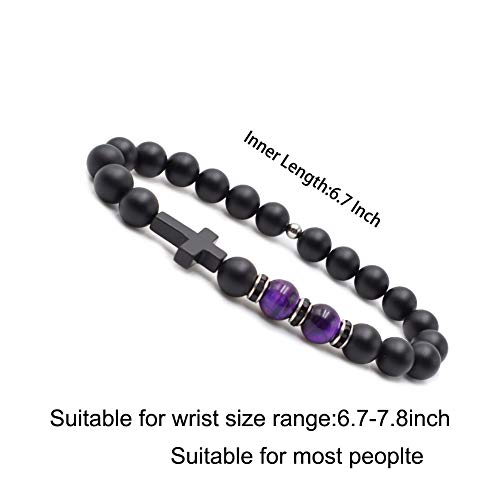 Byson Fashion Religion Cross Men Women 8mm Natural Stone Tiger Eye & Black Matte Agate Beads Bracelet Elastic Bracelet Bangle - Image 3