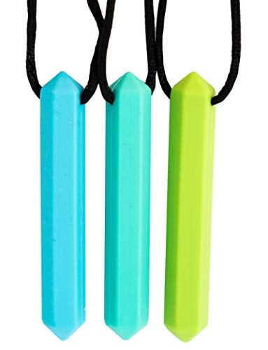 Tilcare Chew Chew Pencil Sensory Necklace 3 Set - Best for Kids or Adults That Like Biting or Have Autism - Perfectly Textured Silicone Chewy Toys - Chewing Pendant for Boys & Girls - Chew Necklaces