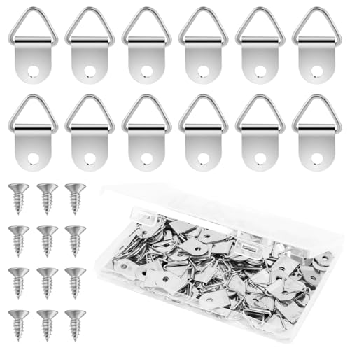 Image of Picture Hangers, 150 Pcs D Ring Picture Hangers with 150 Pcs 10mm Screws, Small Triangle Ring, Stainless Steel Single Hole Triangle Ring Steel Picture Hangers for Hanging Pictures,Photo,Clock (Silver)
