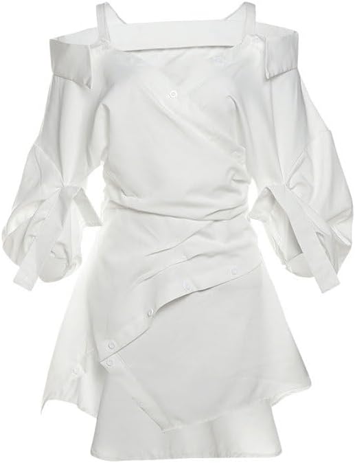 JSEIAJB Fashion V-Neck Long Sleeves Suspenders Dress Breathable Versatile Loose Dress