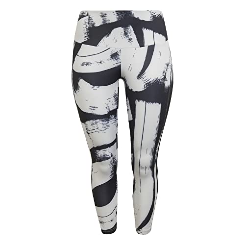 adidas Women's Plus Size Printed 3-Stripes High Waisted Tights, Black/Black, 3X