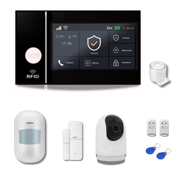Alarma sin Cuotas G205, Sistema de Seguridad con Cámara, Sensor de Movimiento, RFID y Soporte Técnico Incluido