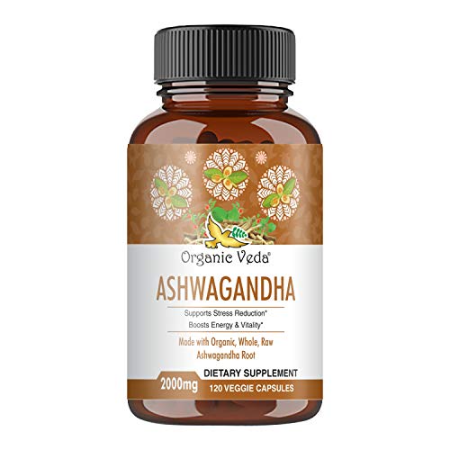 Organic Veda Ashwagandha Capsules, 2000mg â€“Made with Raw, Organic Ashwagandha Root for Adrenal & Thyroid Support - Boosts Energy & Vitality â€“ 120 Veggie
