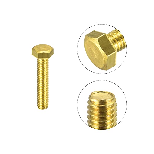 Image of uxcell Brass Hex Bolts, M6x30mm 10pcs Fully Thread Grade 4.8 Solid Brass Hexagon Head Bolt Machine Screws for Machinery