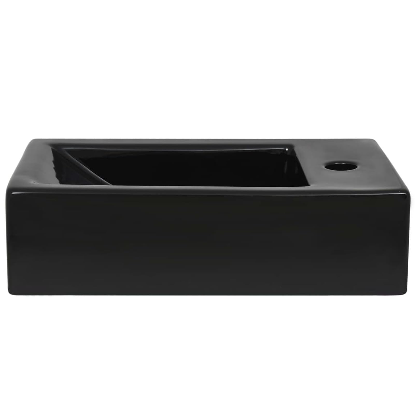 Lavabo con Agujero Grifo Rectangular cerámica 46x25,5x12 Negro, Fregadero, Lavabo Baño, Lavamanos Baño, Lavatorio Casa De Banho, Mueble Lavabo sobre Encimera
