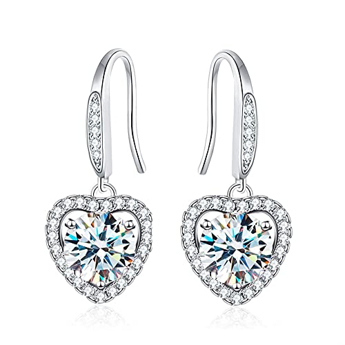 2CT Moissanite Earrings 18K White Gold Plated D Color Top Grade Cut Diamond With GRA Certification 925 Sterling Silver Ideal Gift for Women Valentines, Mothers Day, Christmas, and Birthdays