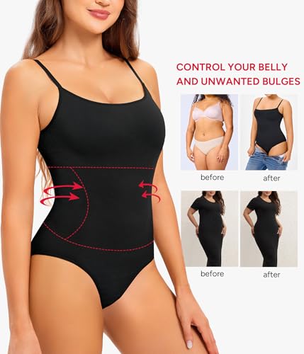 Image of Nebility Shapewear Bodysuits for Women - Tummy Control Square Neck Bodysuit Seamless Full Body Shaper Going Out Top