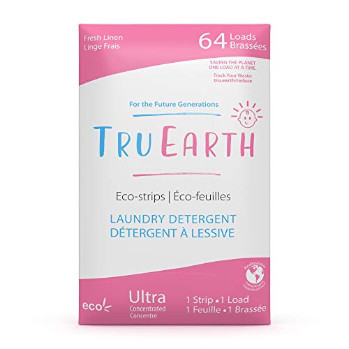Tru Earth Eco-friendly, Biodegradeable, Zero Waste, Cruelty-Free Baby Laundry Detergent Sheets/Eco-Strips for Sensitive Skin, 64 Count (Up to 128 Loads), Baby Scent