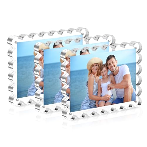 HOUSE DAY Acrylic Picture Frames 5x7 Acrylic Frame 3 Pack Scalloped Magnetic 5x7 Picture Frame Double Sided Clear 5 x 7 Photo Frame Frameless FreeStanding 5 x 7 Picture Frames Gift for Desktop Display