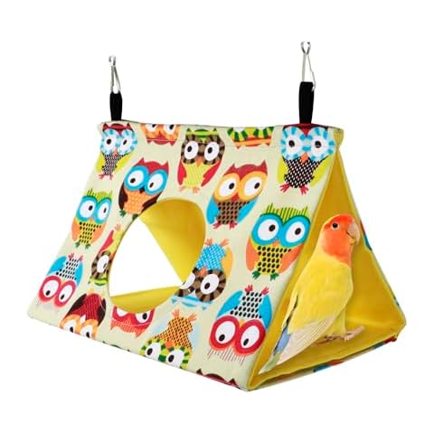 Audoloku Bird Nest Snuggle Hut, Parrot Birds Nest Hut Hammock Tent Parakeet Cage Parrot Habitat Cave Hanging Tent for Cockatiels Budgies Lovebird African Grey (Owl Print 11.5x7.5x6in) Cover