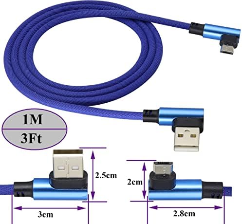 AAOTOKK 3 Ft 90 Degree Micro USB Cable 90 Degree USB 2.0 A Male to USB 2.0 Micro Male Nylon-Braided Fast Sync & Charging Cord for Android Phone, Samsung, LG,Huawei, Smartphones & More(Blue/3-Pack