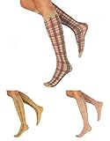 CALZITALY - PACK 3 PARES Mini Medias Transparentes, Pantis hasta la Rodilla Fantasía a Cuadros| Natural | Made in Italy (Talla Unica, Multicolor)