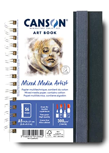 CANSON ART BOOK Mixed Media Artist - Carnet spiralé de 56 pages - Grain fin - 14,8 x 21 cm - 300 g/m² - Blanc