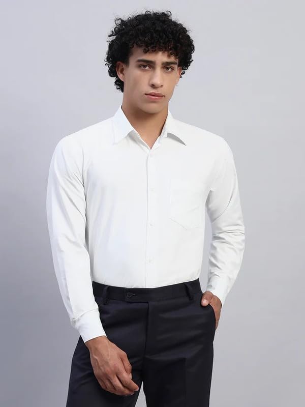 Image of SHOKHEAD Men's Formal White Cotton Shirt - Slim Fit Full Sleeve Dress Shirt for Office & Business Wear