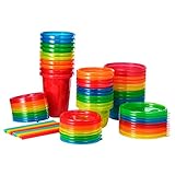 The First Years Take & Toss Spill Proof Party Pack - Rainbow Party Pack - Toddler Straw Cups, Kids Bowls, and Snack Cups - Ages 18 Months and Up - 30 Count