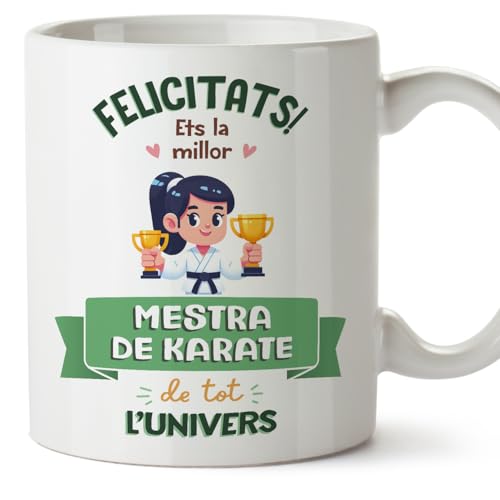 MUGFFINS Tazas para MAESTRA DE KARATE mujer - En Catalán - Millor Univers Trofeu - 11 oz / 330 ml - Regalo original y divertido