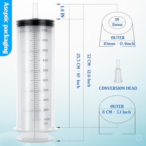 Image of 1000ml /cc Syringes with Tube 40 Inch Handy Plastic Tubing and Adapter Tip