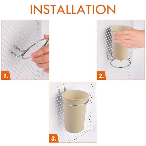 Image of Pegboard Cups With Loops, 9 Pack Khaki Peg Board Pencil Holder Organizer | 1 /8 inch 1 /4 inch Pegboard Accessories, Plastic Hanging Organizer Cups, Tool Organizer Set for Garage Craft Workshop Hobby Storage