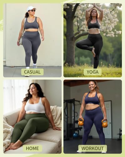 Image of Plus Size Leggings for Women - High Waisted Black Tummy Control Super Soft