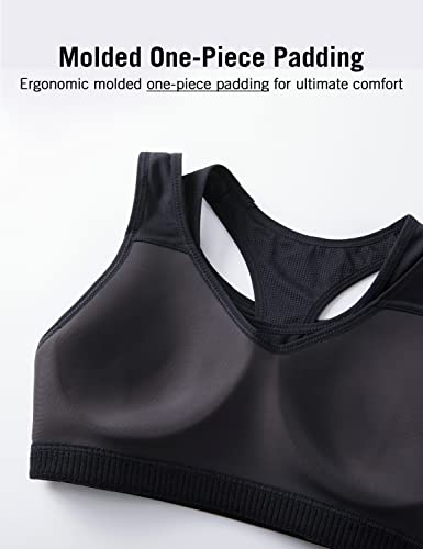 Image of SYROKAN Women's Double Straps Racerback Sports Bra | High Impact, Mesh Racerback, One-Piece Molded Cups, Wireless, Front Mesh Panel, Full Coverage