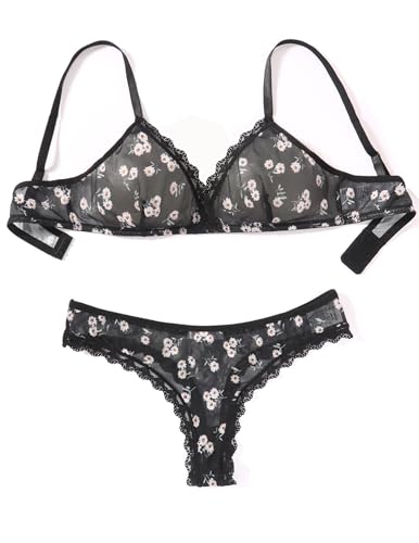 Image of Avidlove Wireless Lace Lingerie Set Floral Print Bra and Panty Sets 2 Piece