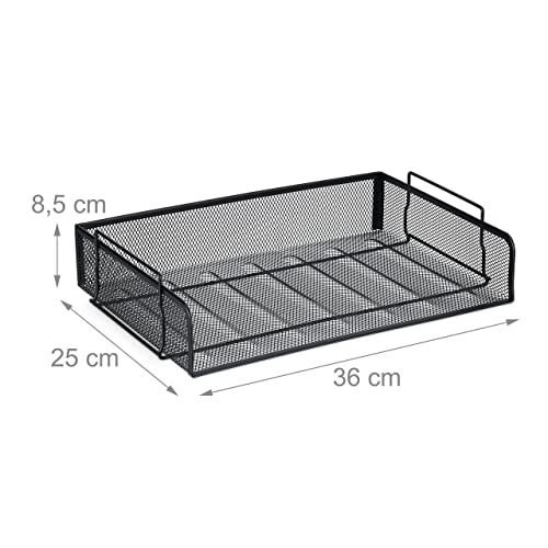 Relaxdays Document, Stackable Letter File, Horizontal A4 Tray, Mesh, H x W x D: 8.5 x 36 x 25 cm, Metal, Black, Steel - Image 4